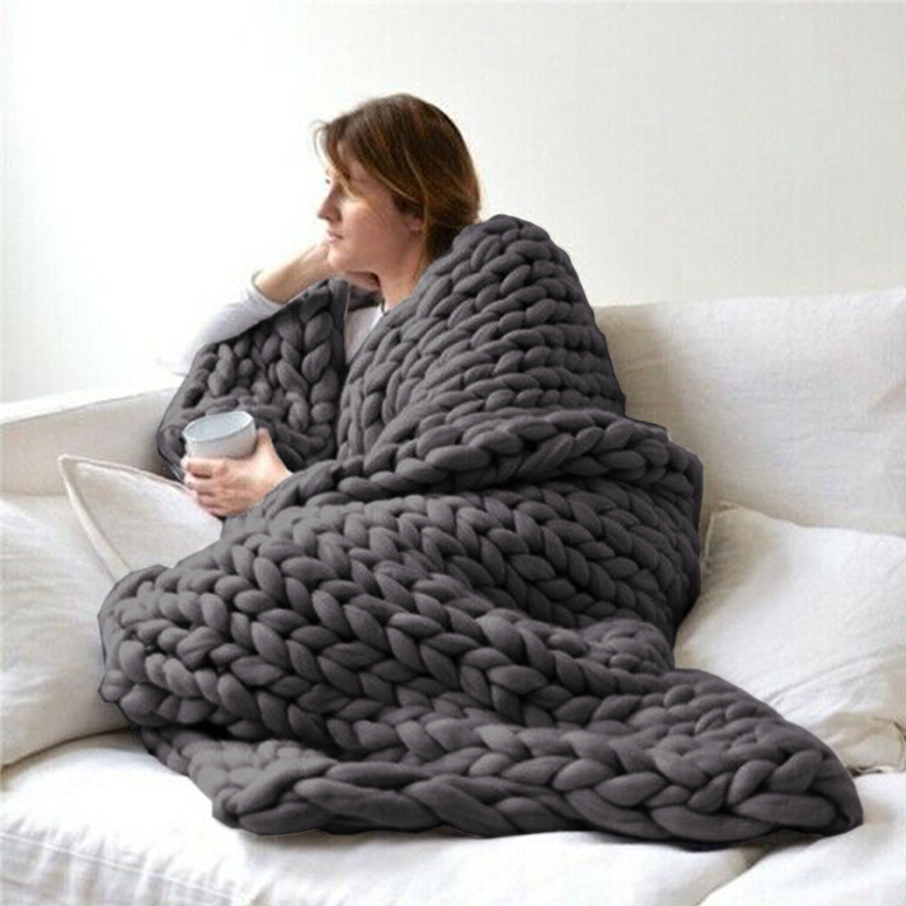 100x100cm Warm Chunky Knit Blanket Throw Blanket Dark Grey