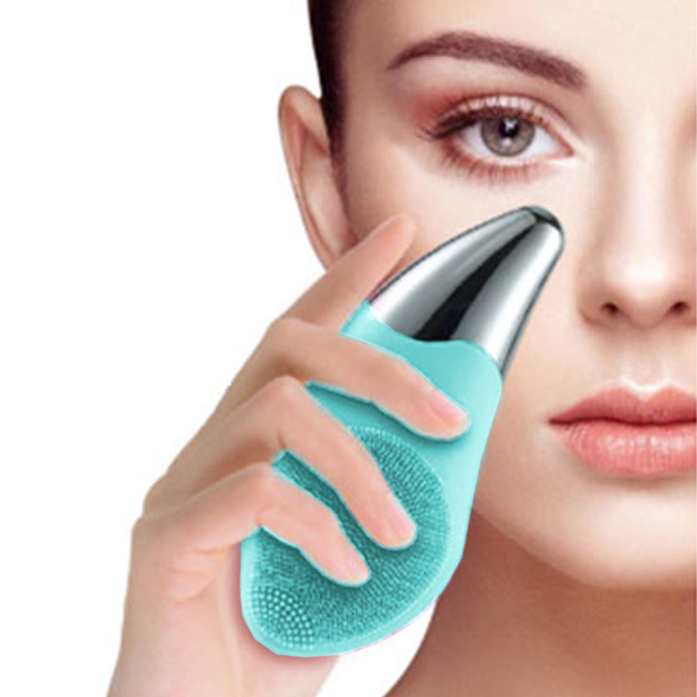 2X Ultrasonic Electric Silicone Face Cleansing Brush Blue Green