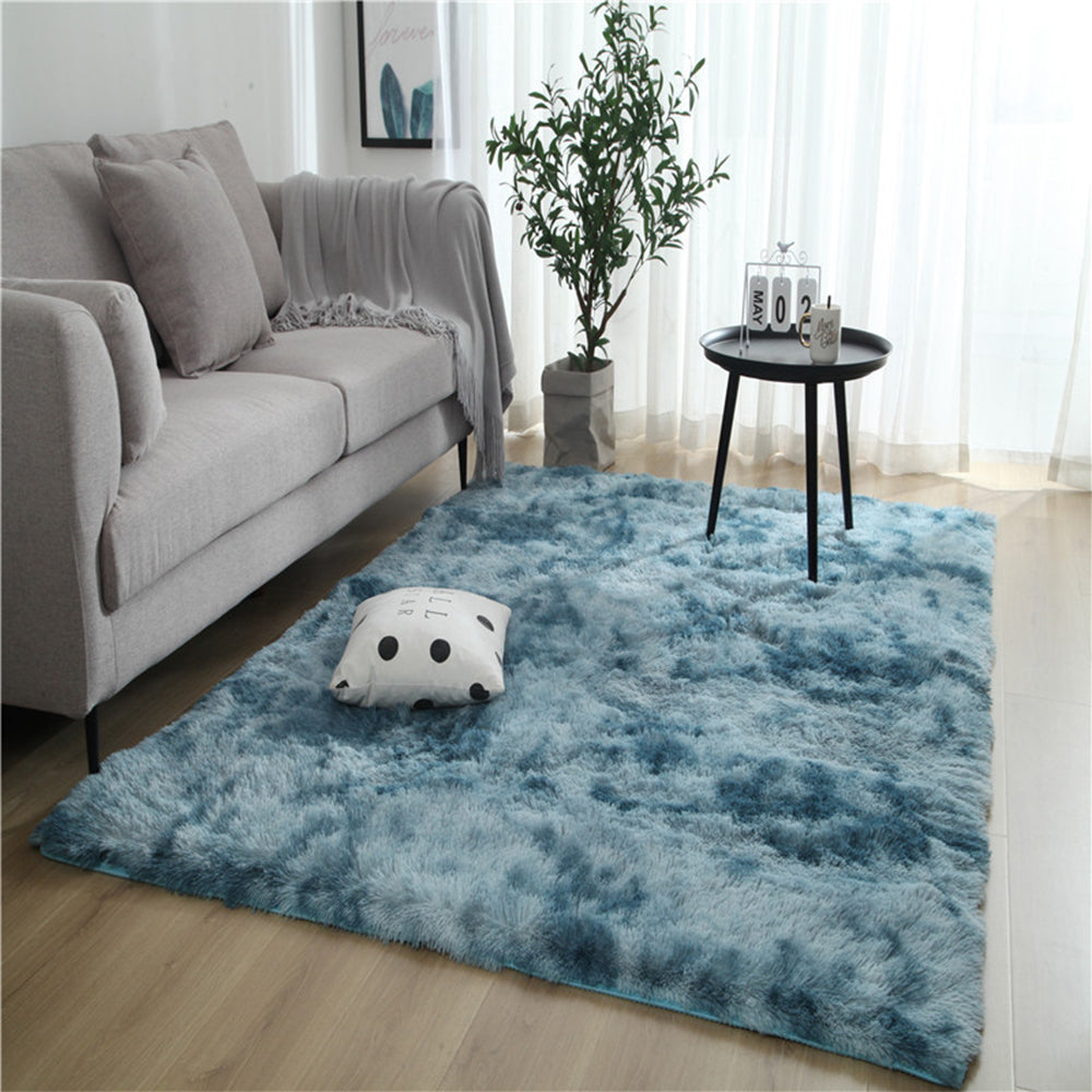 160x120cm Dye Fluffy Plush Rug Floor Carpet Blue