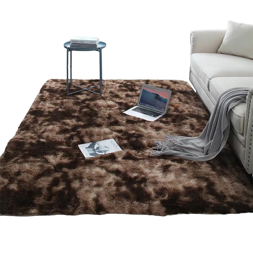 160x80cm Dye Fluffy Plush Rug Floor Carpet Coffee