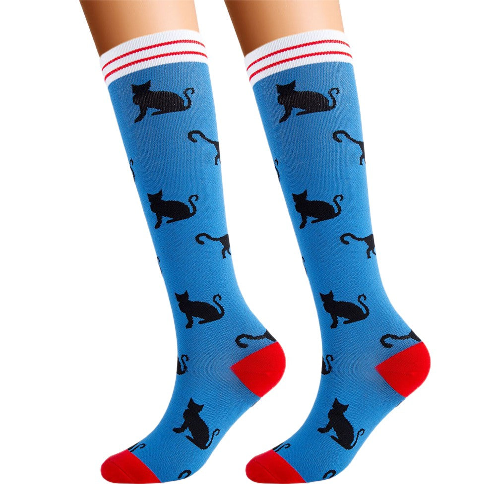 3 Pairs 15-20mmHg Printed Knee Length Compression Socks Running Socks L-XL