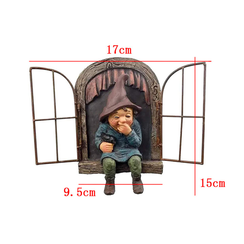 Elf Out The Window Gnome Tree Hugger Garden Statue Woman