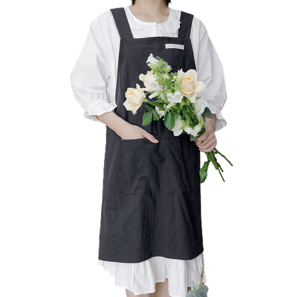 Cotton Aprons Cross Back Apron with Pockets Black