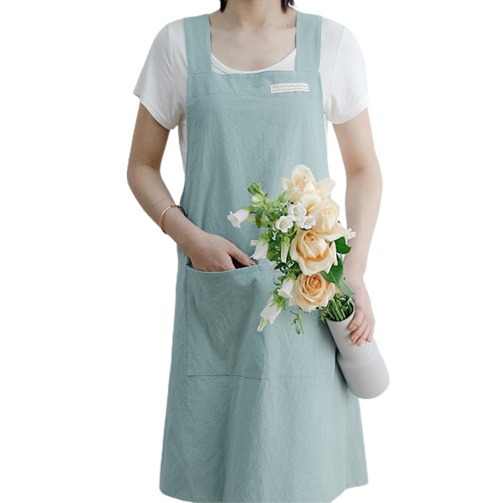 Cotton Aprons Cross Back Apron with Pockets Blue