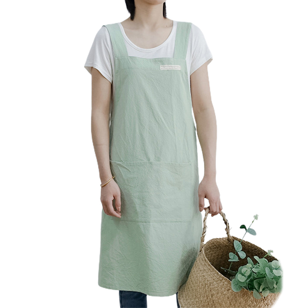 Cotton Aprons Cross Back Apron with Pockets Green