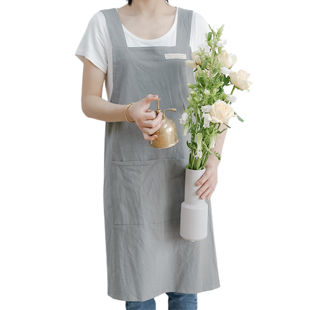Cotton Aprons Cross Back Apron with Pockets Grey