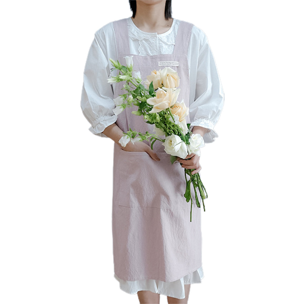 Cotton Aprons Cross Back Apron with Pockets Pink