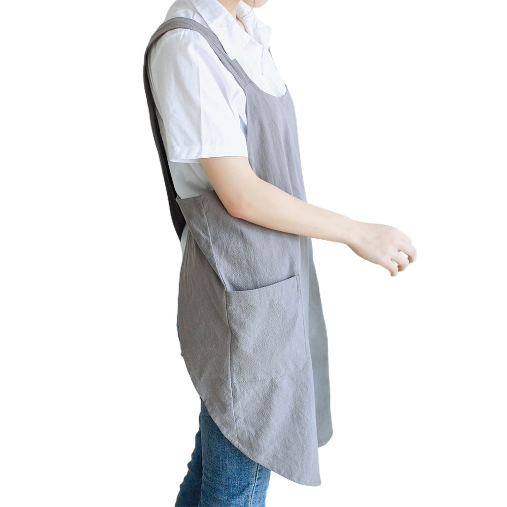 Cotton Aprons Cross Back Apron with Pockets Grey