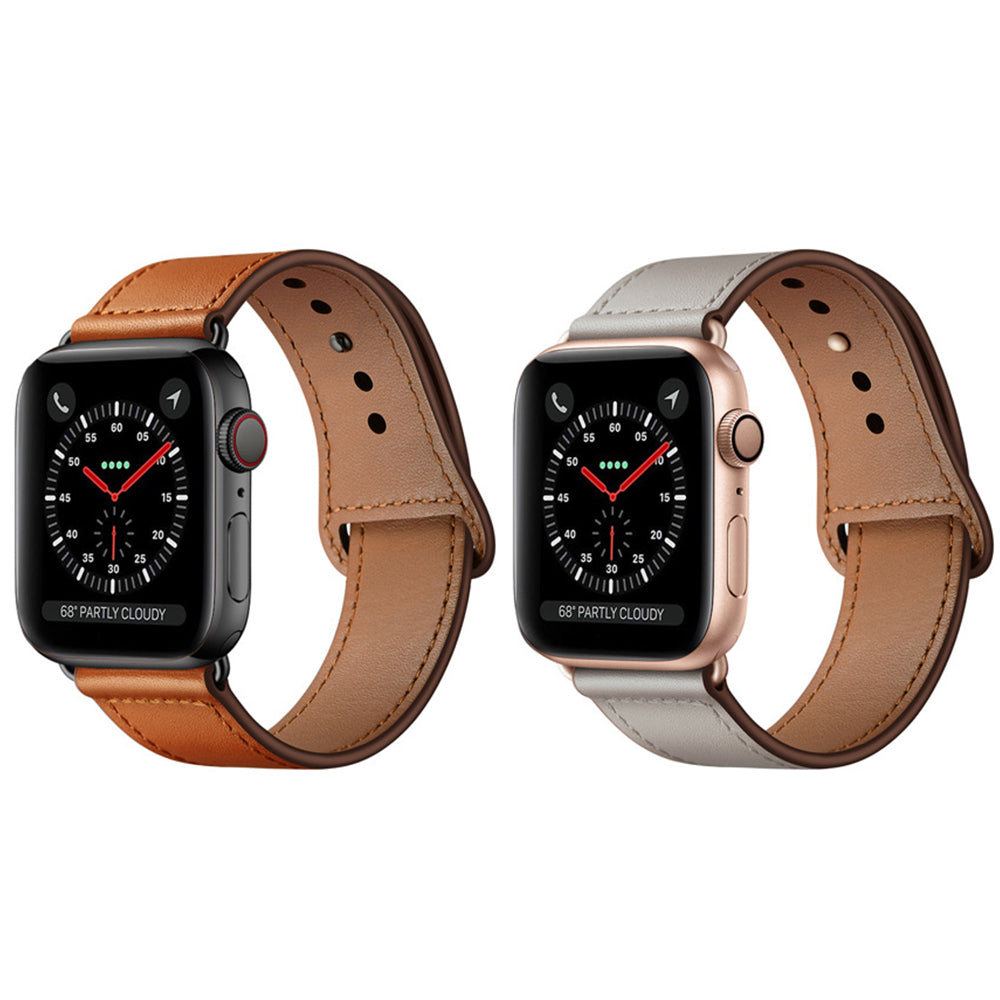 2X Genuine Leather Watch Band for Apple iWatch 42mm 44mm Brown Grey