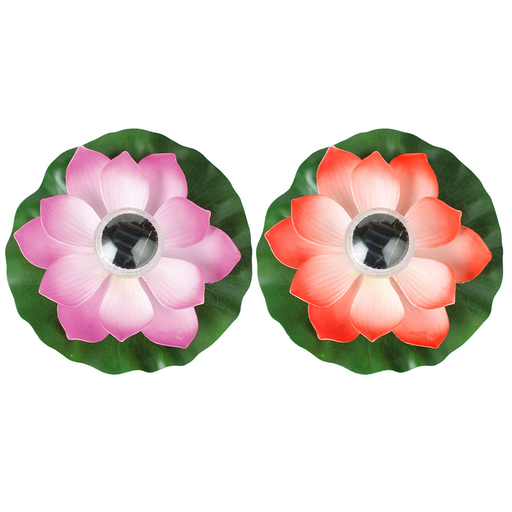 2Pcs Floating Solar Lotus Flower Light Pink Red