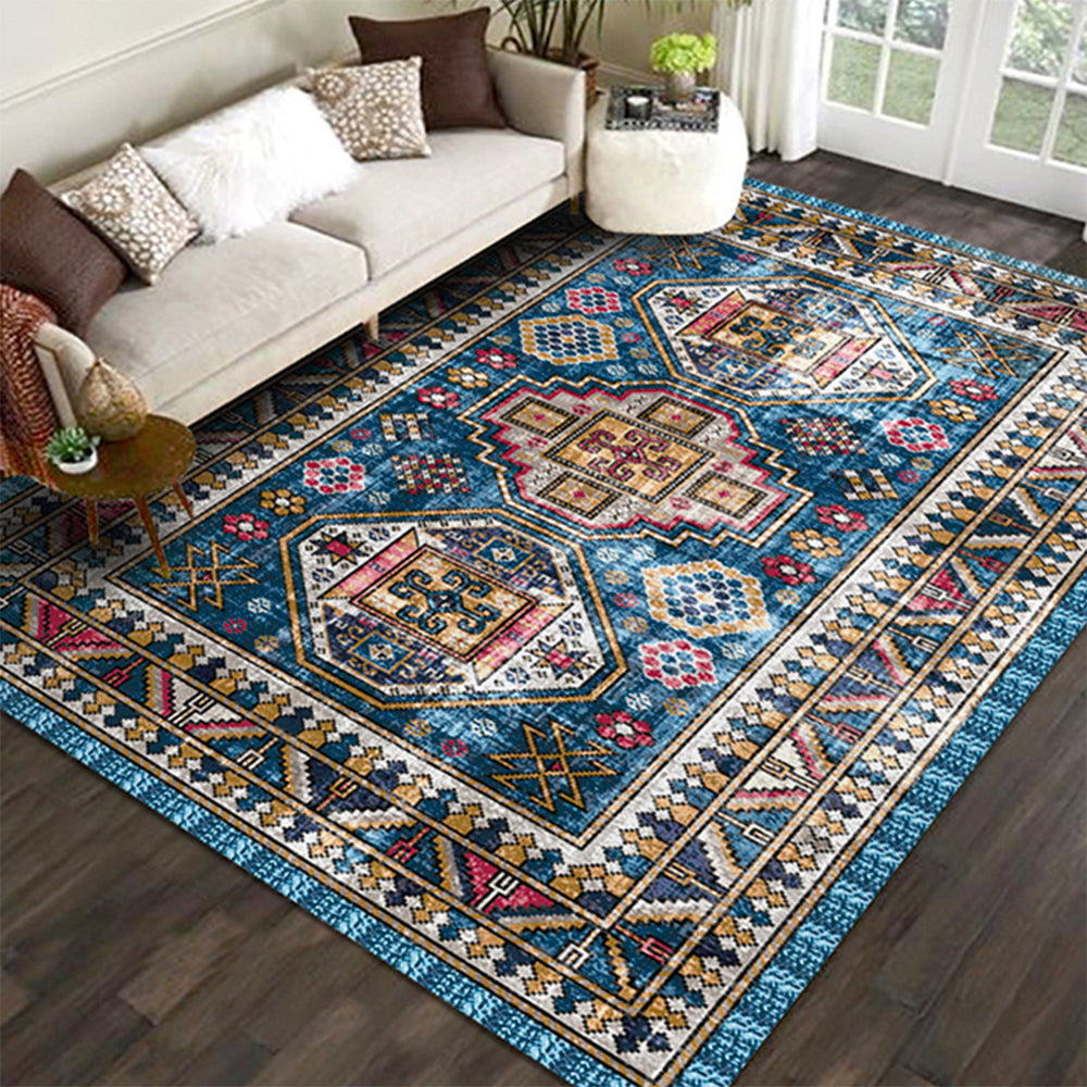 140x200cm Retro Persian Style Printed Rug Floor Carpet Floor Mat Home Decoration Blue