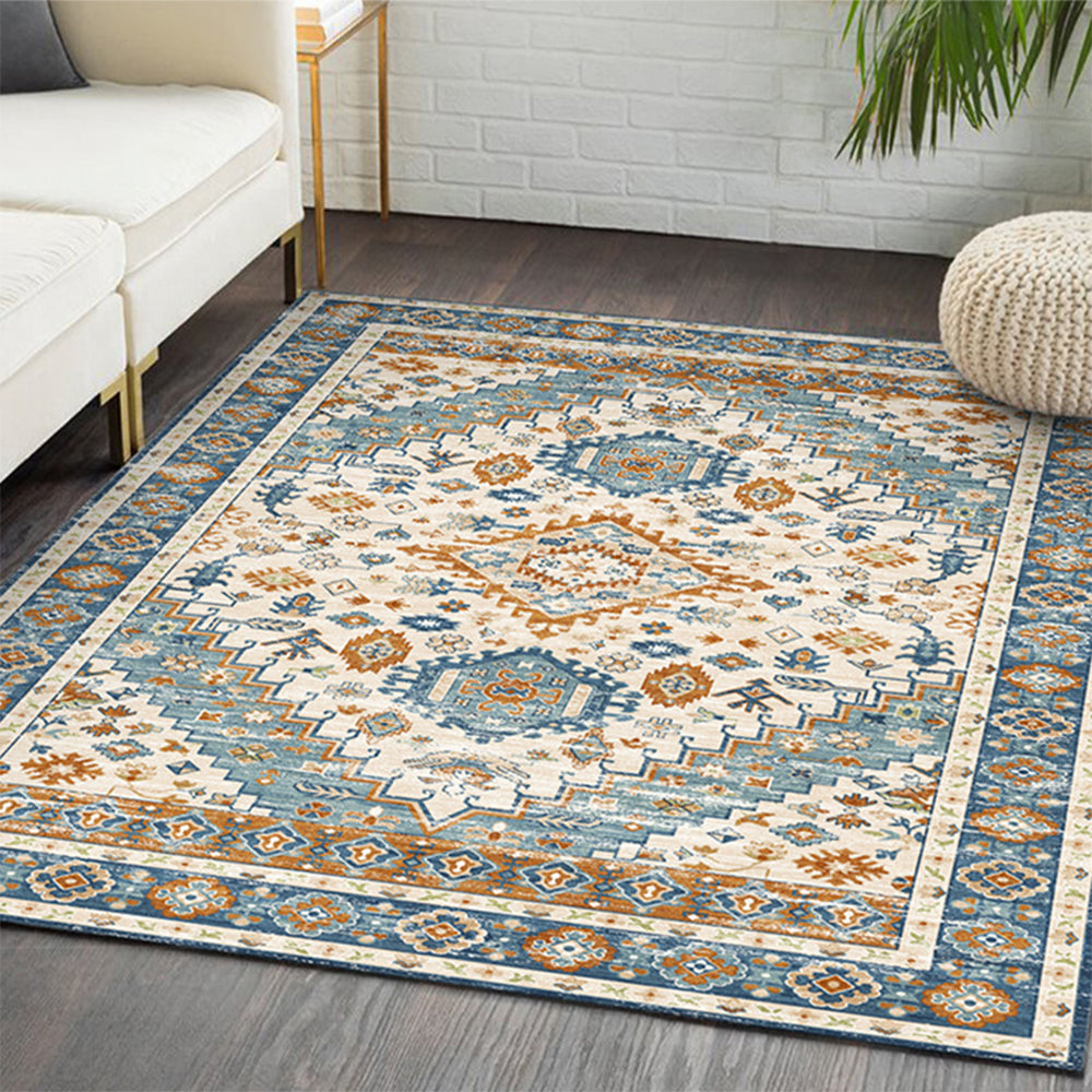 140x200cm Retro Persian Style Printed Rug Floor Carpet Floor Mat Home Decor Blue White