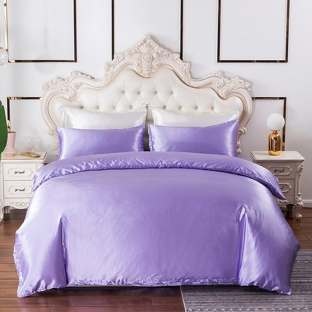 Double Quilt Cover Silk Satin Bedding Set Purple