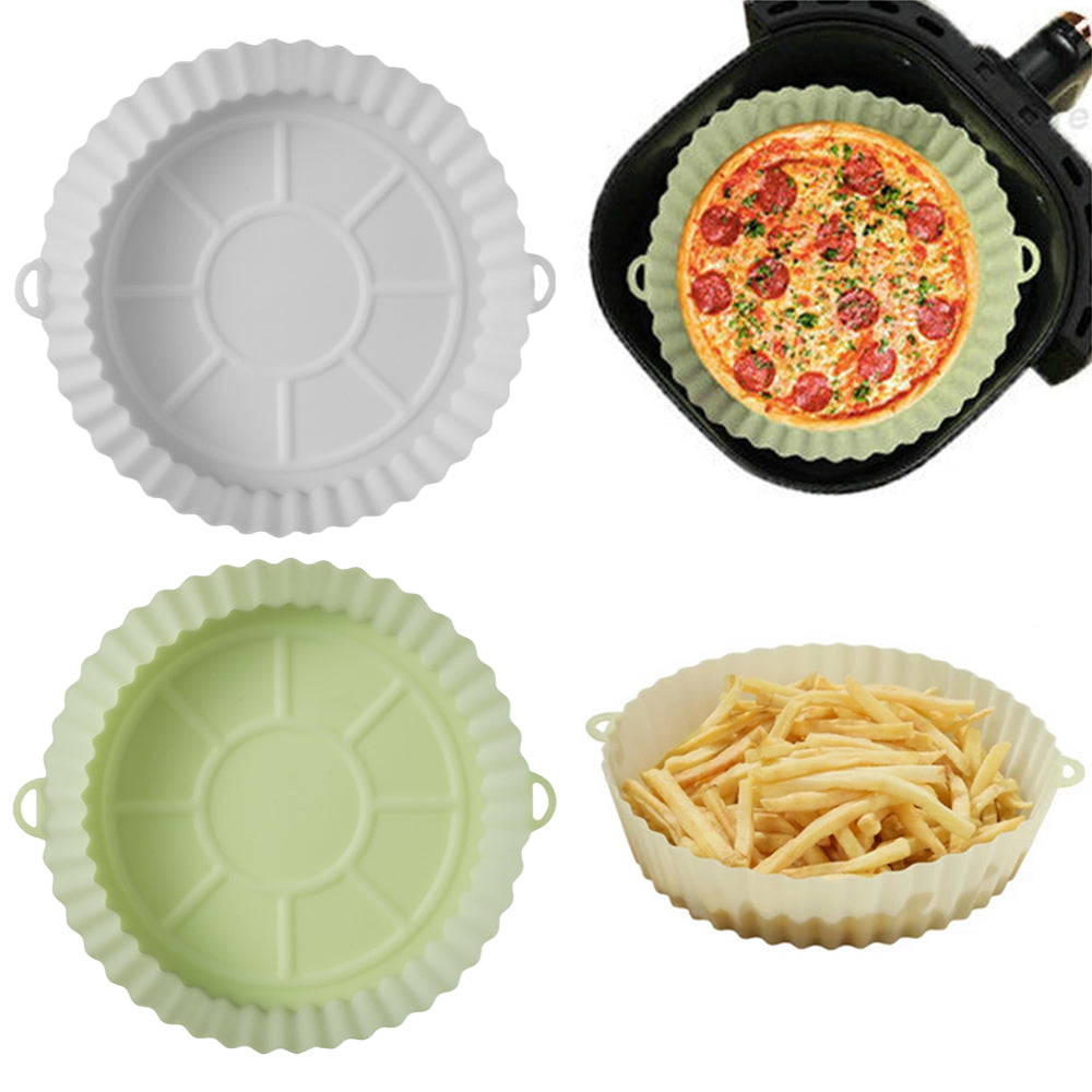 2Pcs FDA Certified Silicone Reusable Air Fryer Liner White Green