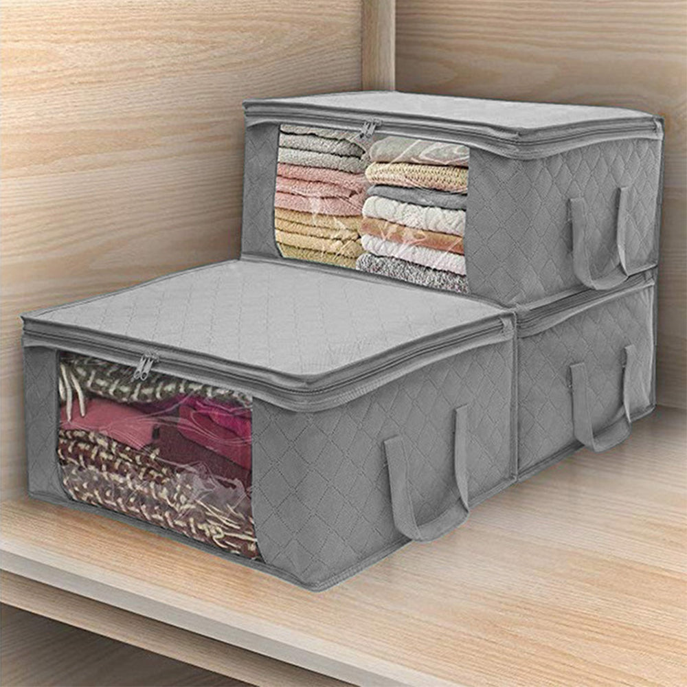 3Pcs Foldable Clothes Quilt Blanket Storage Bag Grey