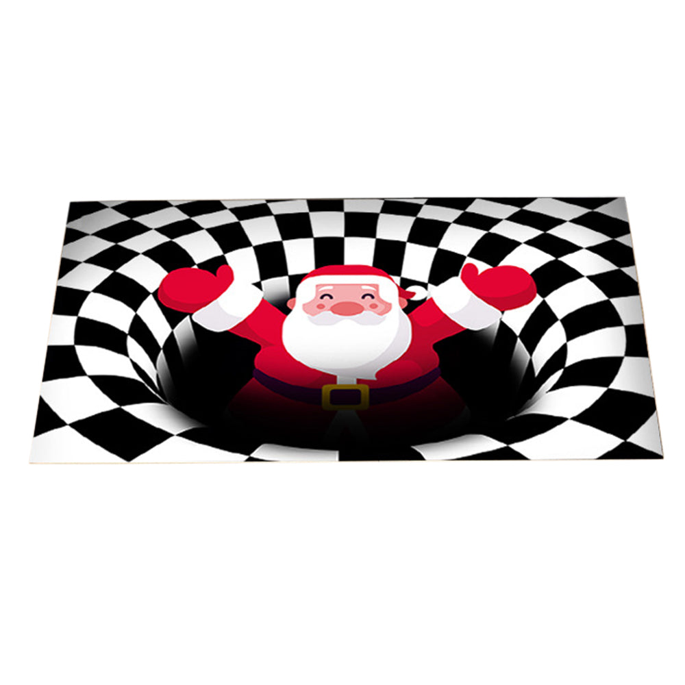 50x80cm Christmas 3D Vortex Optical Illusion Doormat Black Plaid