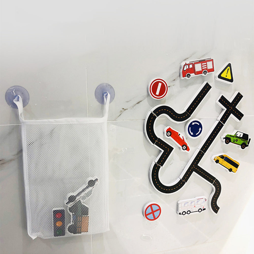 2 Sets of Traffic Theme Bath Foam Sticker Toys with Storage Bag