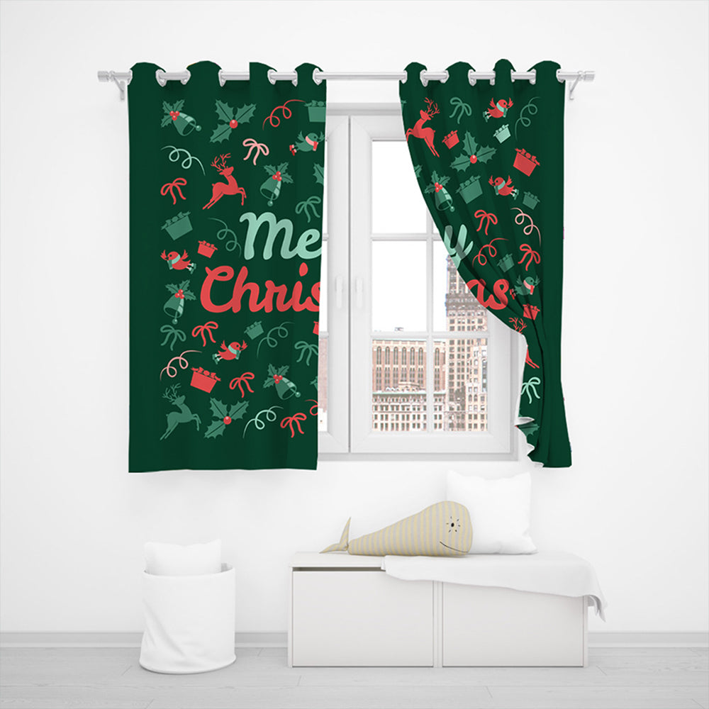 Pair of Christmas Printed Full Blackout Curtains Style 1 Medium Size