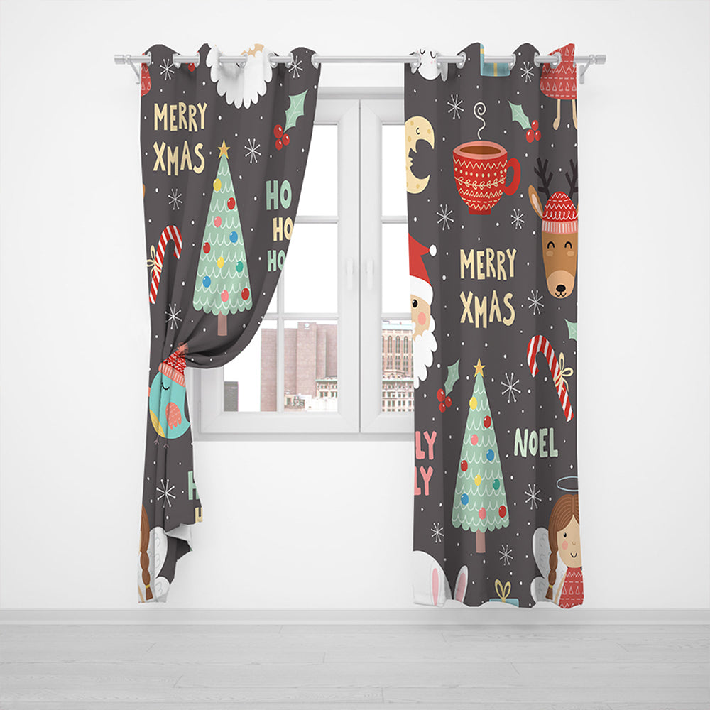 Pair of Christmas Printed Full Blackout Curtains Style 4 Large Size