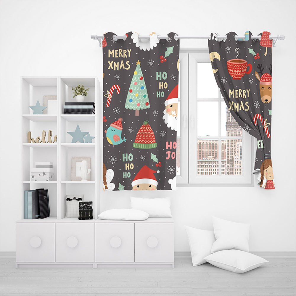 Pair of Christmas Printed Full Blackout Curtains Style 4 Small Size