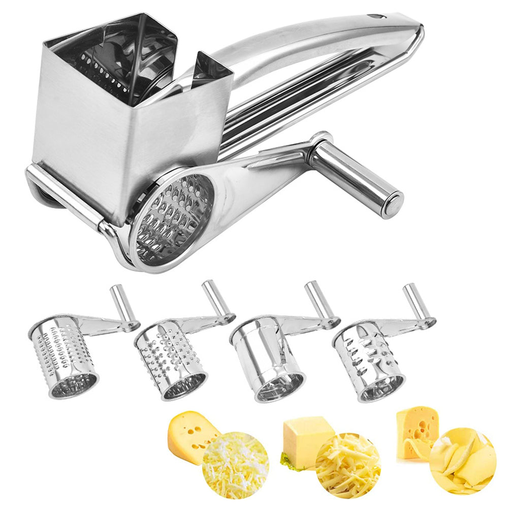 Stainless Steel Rotary Cheese Grater with 4 Rotary Drums Tools