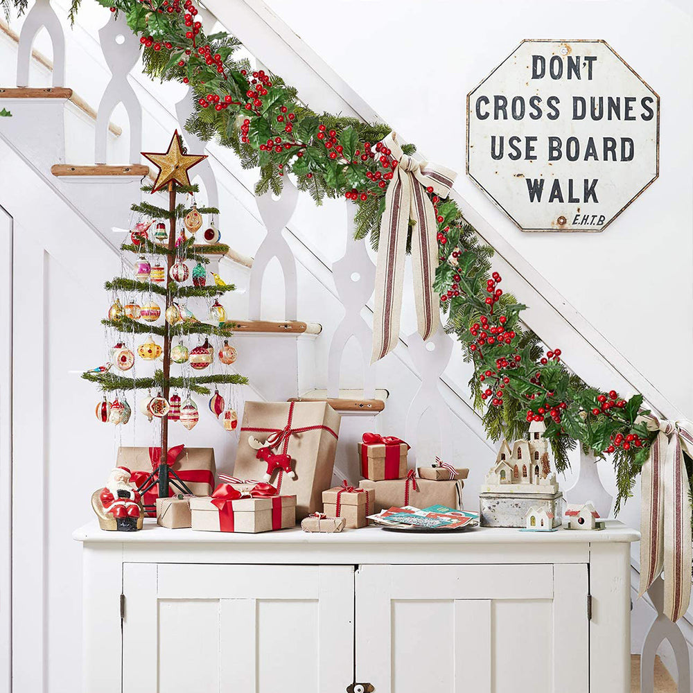 2M Artificial Green Leaves Red Berry Christmas Garland with Lights