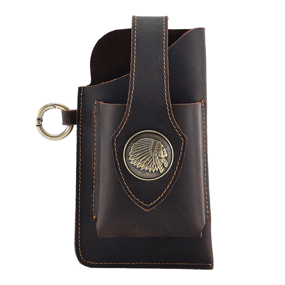 Mens Leather Mobile Phone Bag Waist Belt Bag Black
