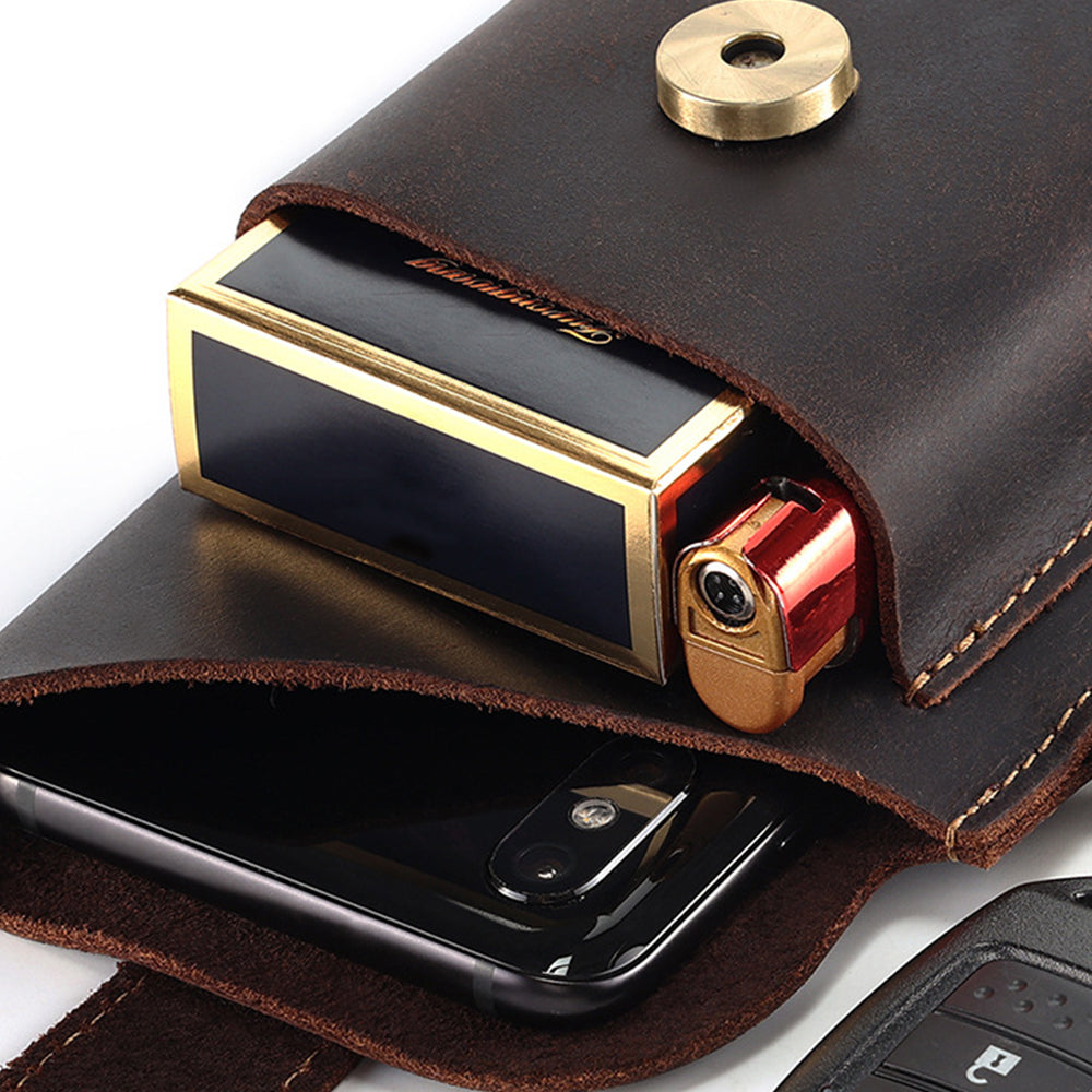Mens Leather Mobile Phone Bag Waist Belt Bag Black
