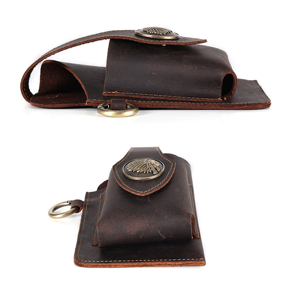 Mens Leather Mobile Phone Bag Waist Belt Bag Black