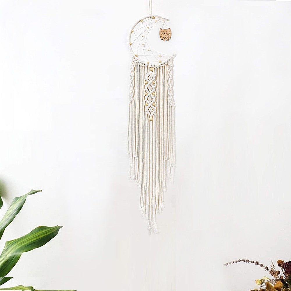 1X Hand Woven Macrame Owl Dream Catcher with Tassels