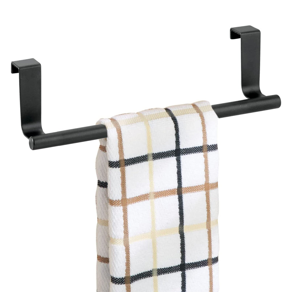 2X Kitchen Bathroom Stainless Steel Over Door Towel Bar Holder Black