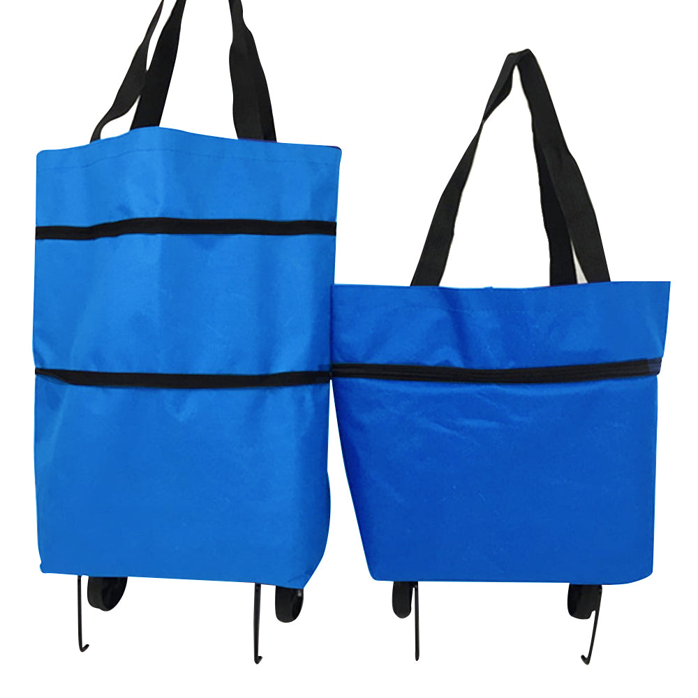 Foldable Two Stage Shopping Cart Trolley with Wheels Blue
