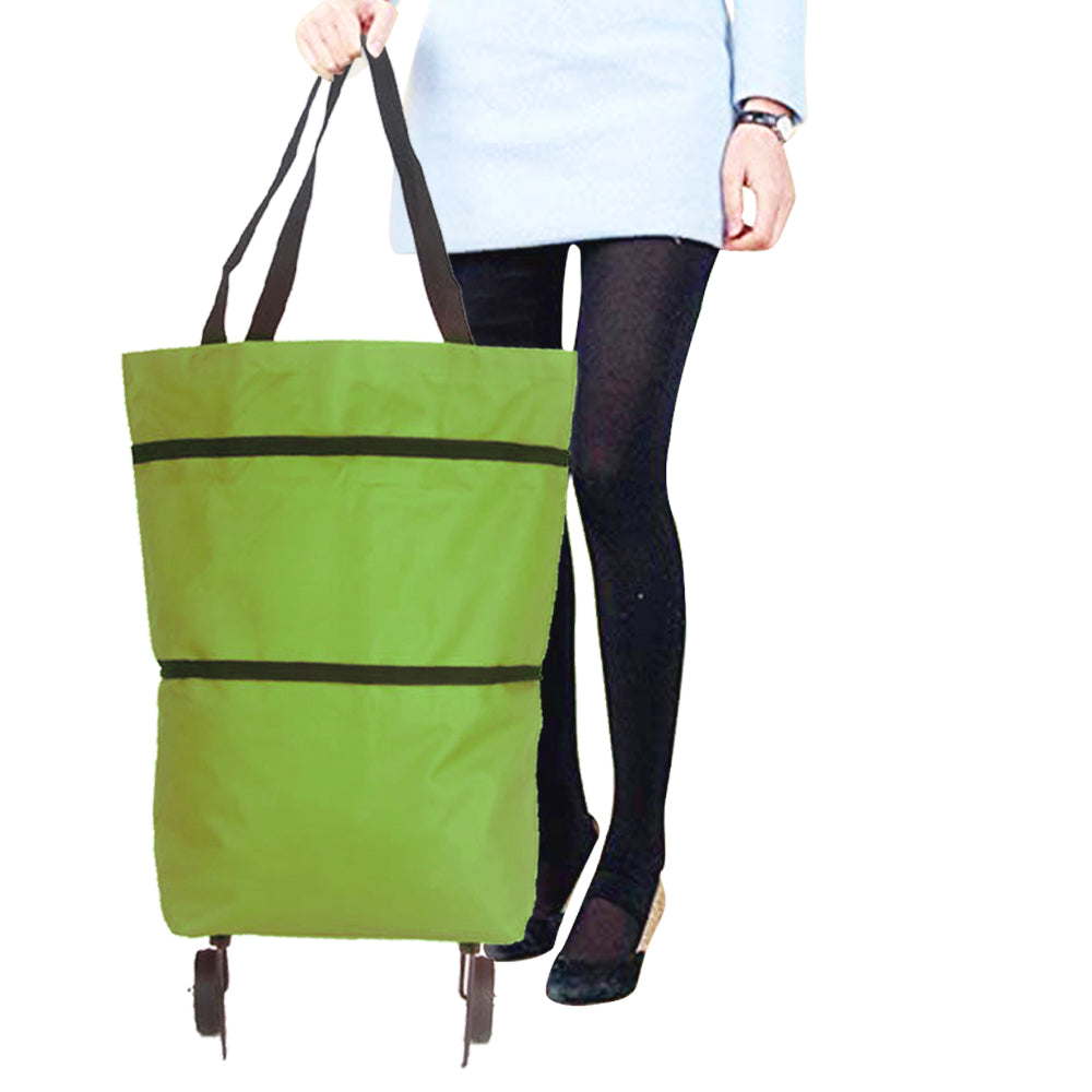 Foldable Two Stage Shopping Cart Trolley with Wheels Green