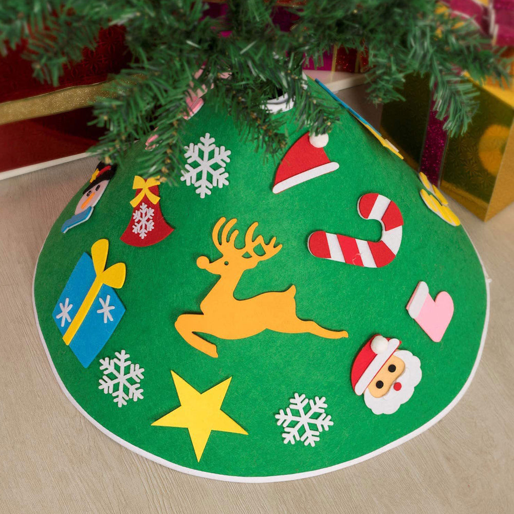 23Pcs DIY Christmas Tree Skirt Felt Xmas Party Home Decoration 90cm Green