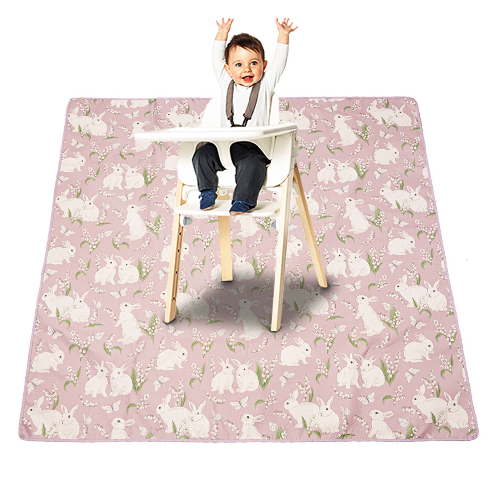 110x110cm Washable Splat Mat High Chair Mat White Rabbit Print