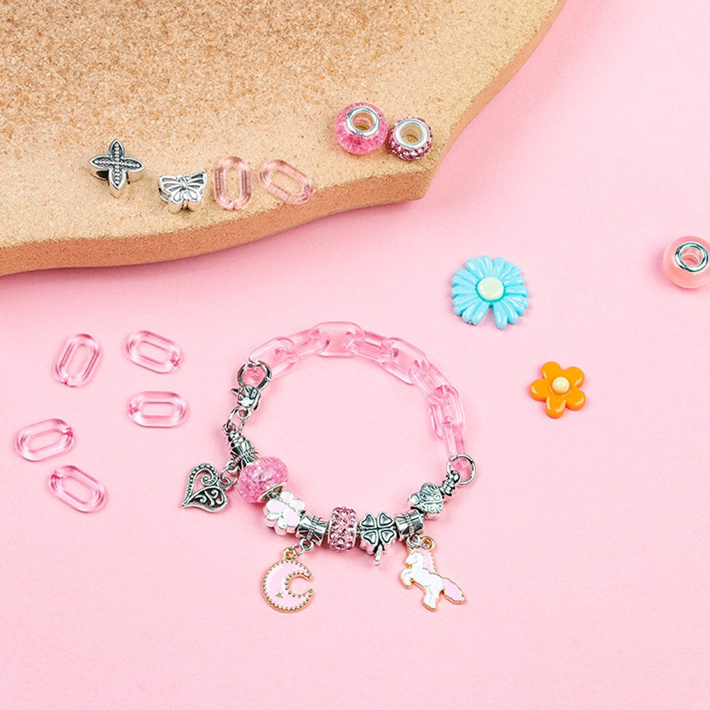 113Pcs DIY Bracelet Making Kit Charm Bracelets Jewellery Crafts Set Pink