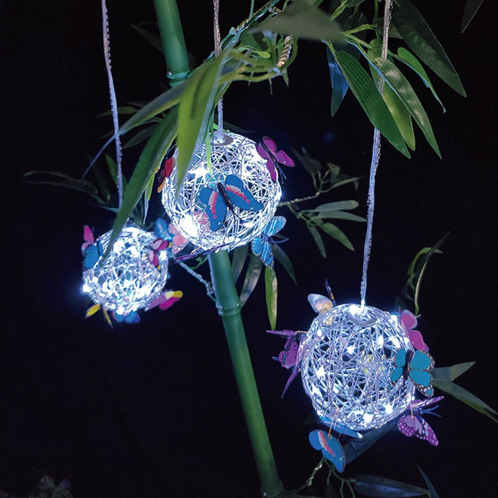 2Pcs Solar Butterfly Pendant Ball Light Outdoor Hanging Lamp White Lights