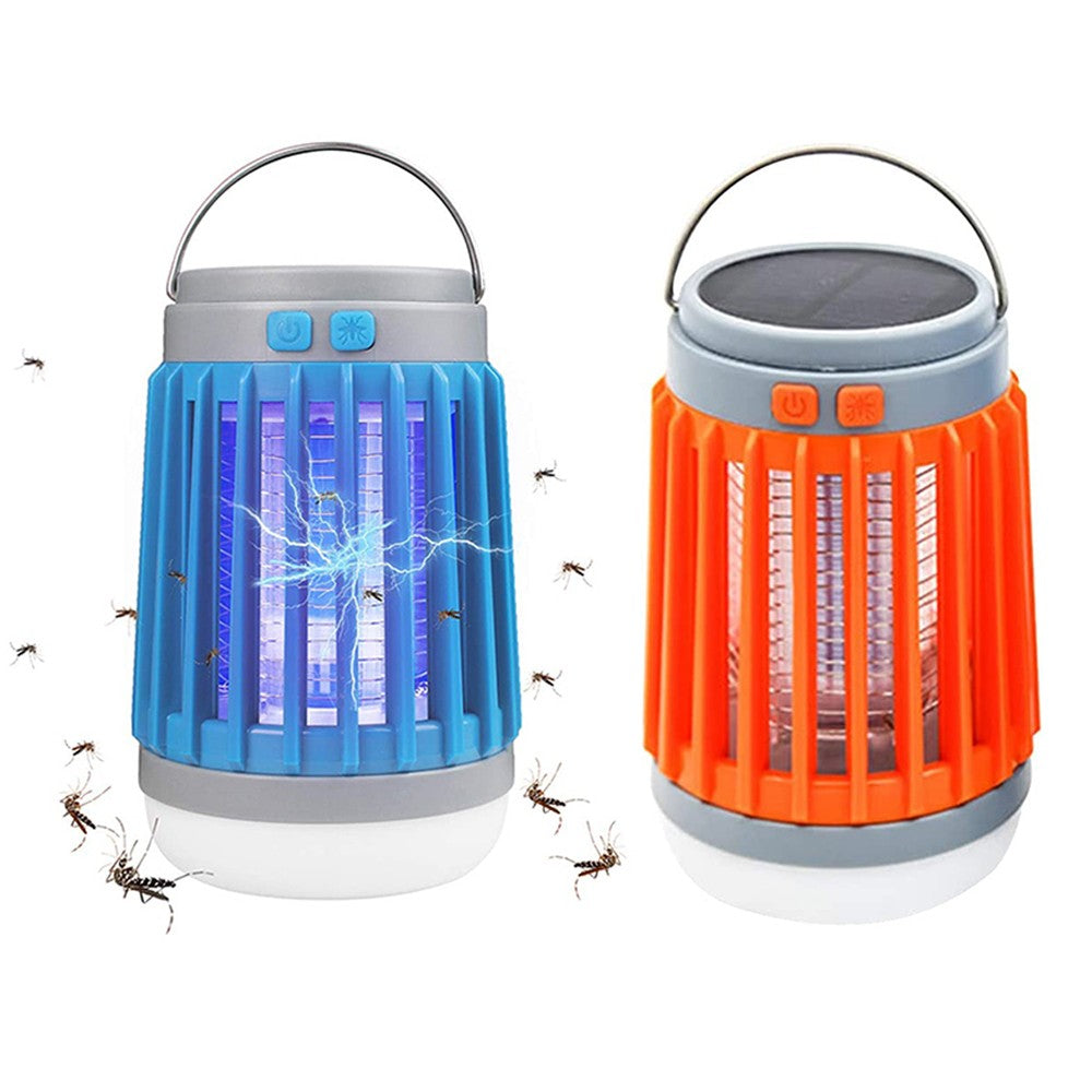 2Pcs Solar and USB Charging Mosquito Killer Camp Lamp Flashlight Orange and Blue
