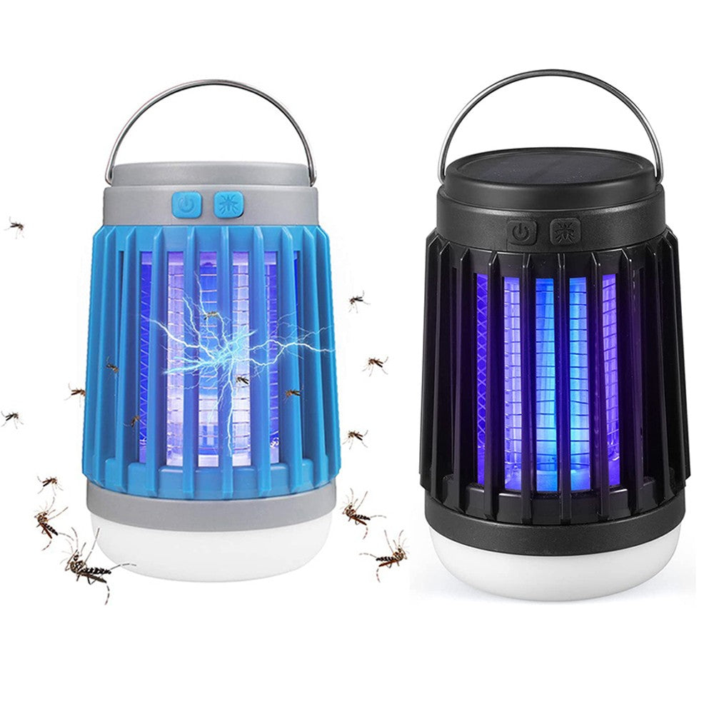 2Pcs Solar and USB Charging Mosquito Killer Camp Lamp Flashlight Black and Blue