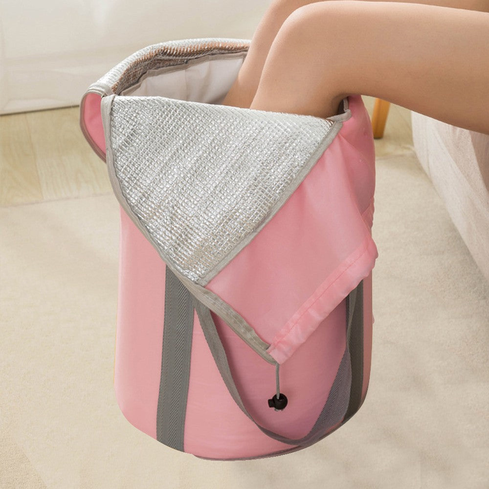 Travel Foldable Foot Bath Bucket Spa Soaking Bucket with Foot Grinder Pink M