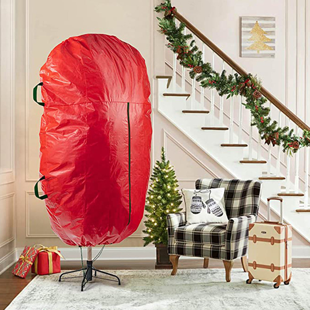 7ft Christmas Tree Storage Bag Christmas Tree Zipped Cover Upright Xmas Tree Zip Bag Dustproof Sack Storage Bag Red