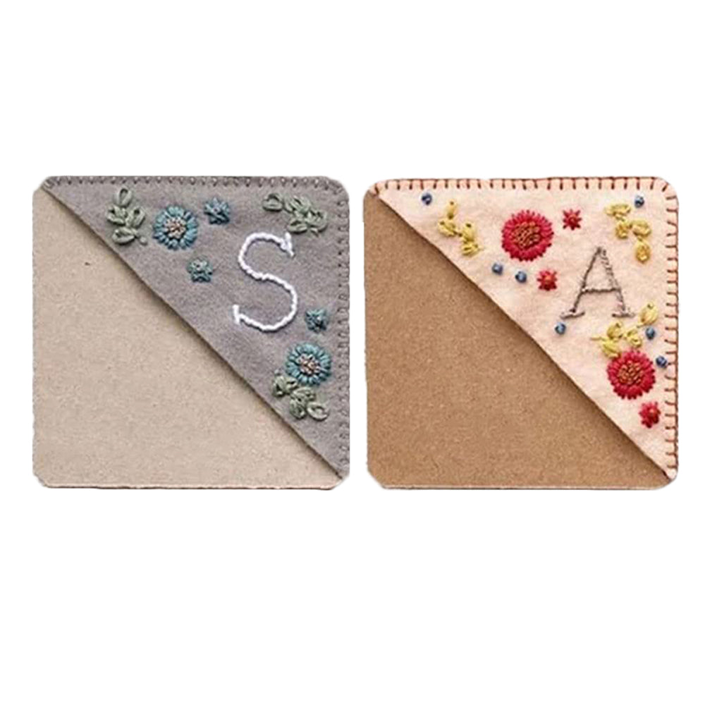 2 X Hand Stitched Embroidered Corner Bookmarks Fall Winter