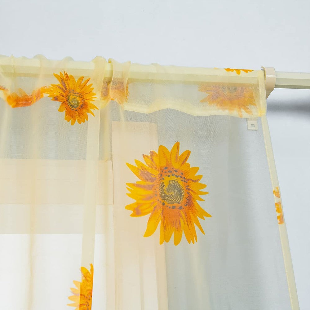 Rod Pocket Curtains Sheer Curtains Sunflower Curtains Window Curtains Voile Curtains 2 Panel