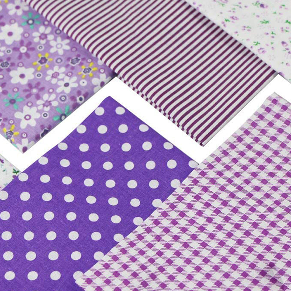 2 X Set of 7Pcs 25x25cm DIY Cotton Fabric Printed Cloth Sewing Quilting Fabric Patchwork Purple and Red