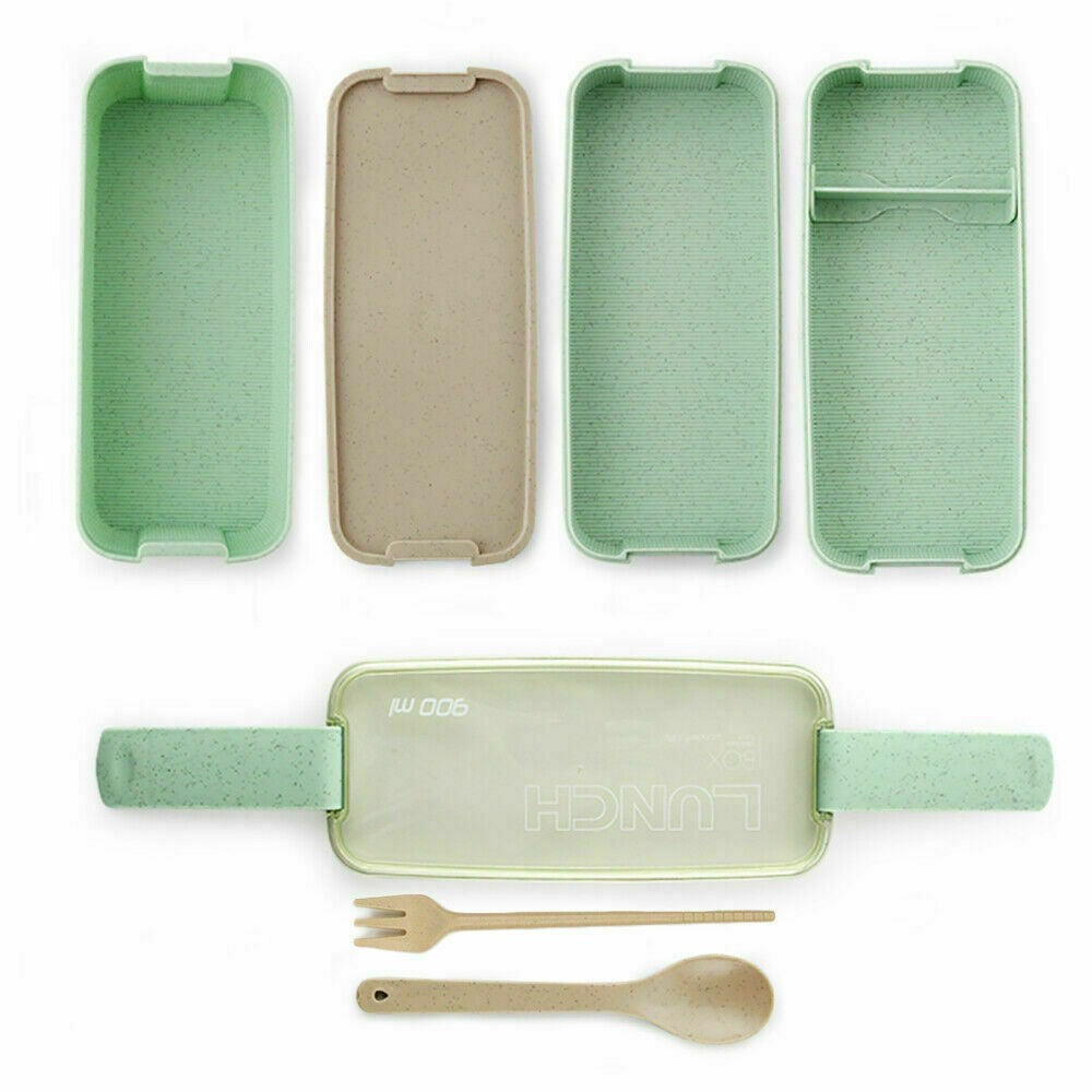 3 Layer Stackable Bento Box Wheat Straw Students Lunch Box Eco Friendly Leakproof Food Container Green