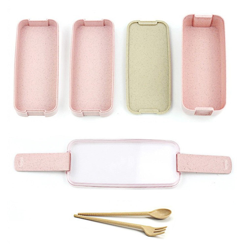 3 Layer Stackable Bento Box Wheat Straw Students Lunch Box Eco Friendly Leakproof Food Container Pink