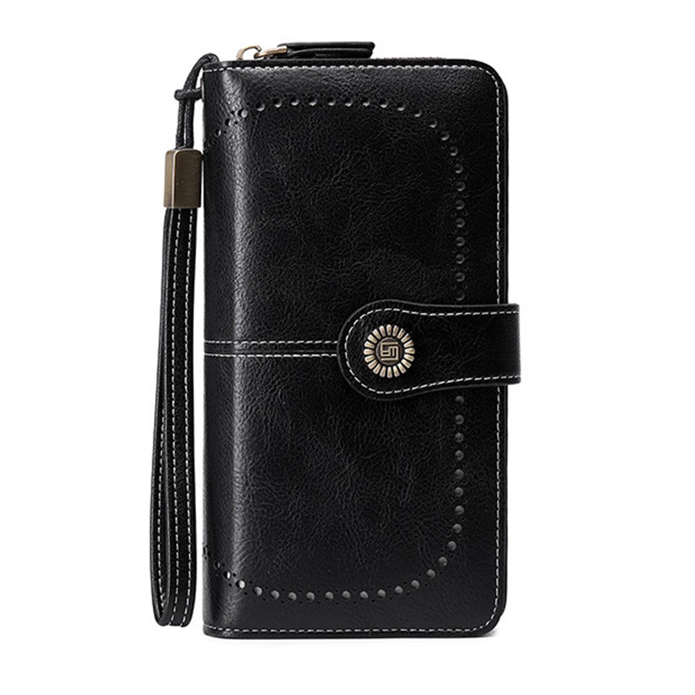 Womens PU Leather Wallet Black RFID Blocking Purse Credit Card Holder Coin Purse with Wrist Strap