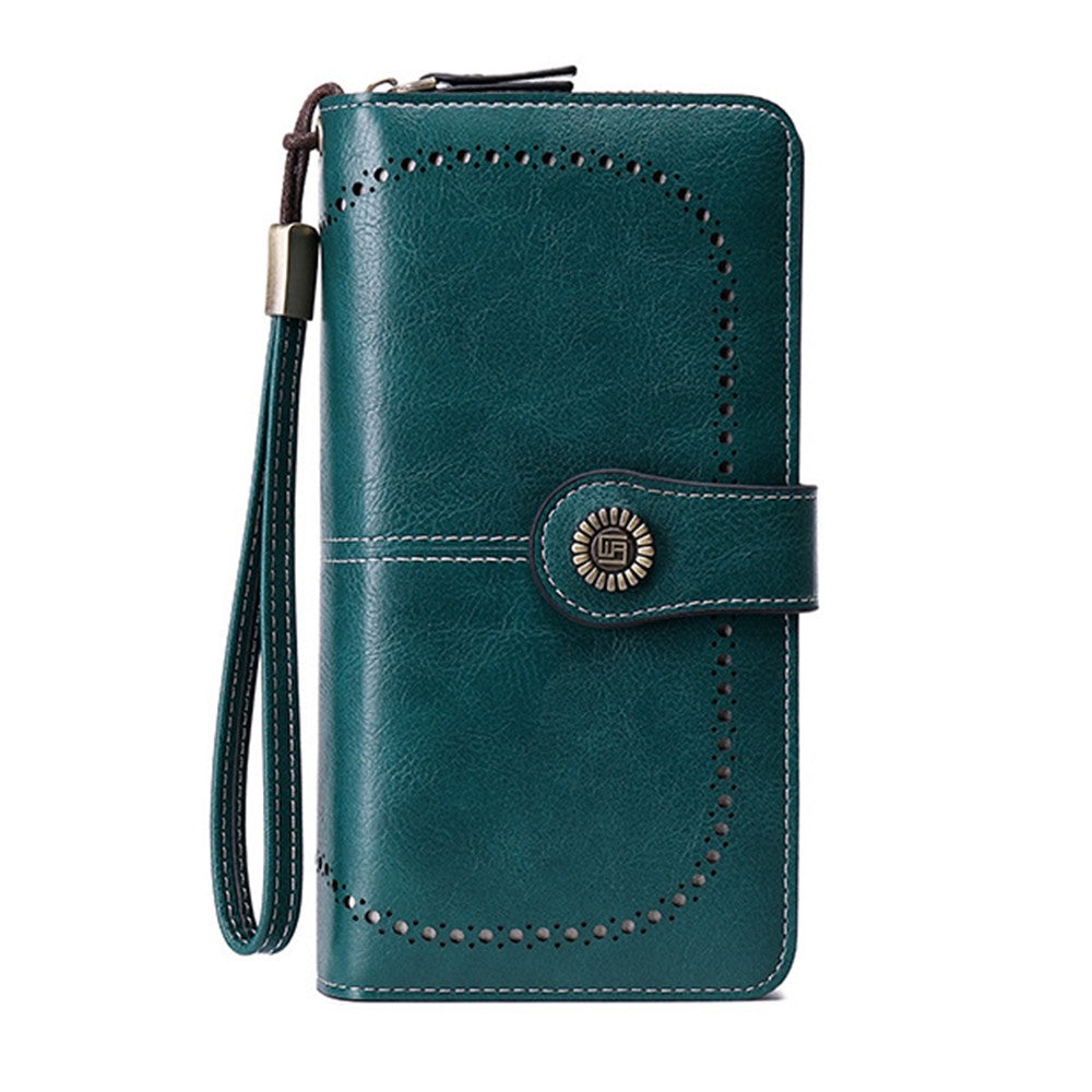 Womens PU Leather Wallet Peacock Blue RFID Blocking Purse Credit Card Holder Coin Purse with Wrist Strap