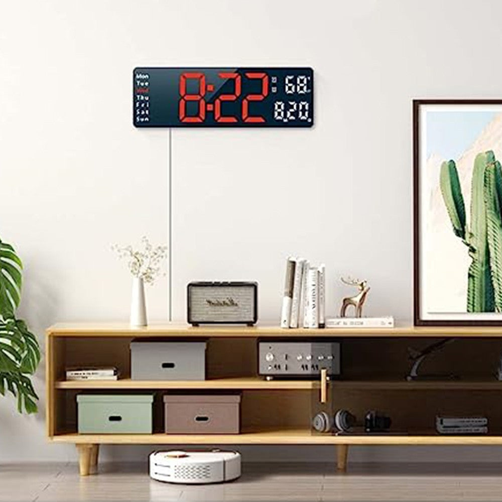13 Inch Digital Alarm Clock LED Wall Mounted Clock Desk Clock with Temperature Calendar Red