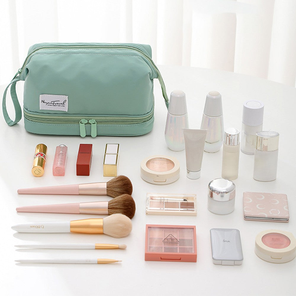 Two Layers Makeup Storage Bag Green Water Resistant Cosmetic Bag Travel Bag